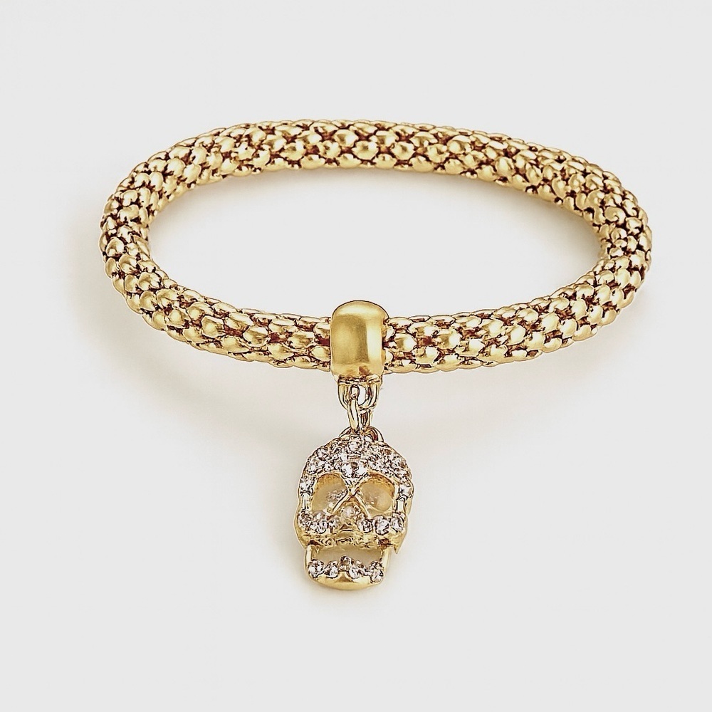 Gold Tone Skull Charm Bracelet